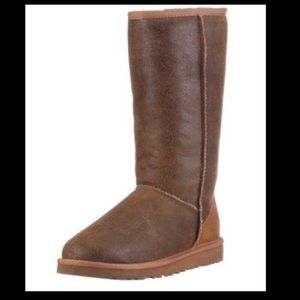 Classic Brown Leather Tall UGG Bomber boot